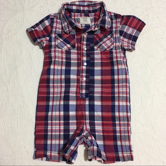 6-12m (4/$20) Plaid Cotton Short Rompers by Old Navy - Picture 2 of 7